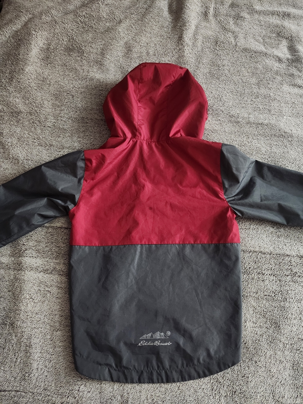 Eddie Bauer Kids' Youth Red and Gray Hooded Windbreaker Rain Jacket - Picture 4 of 6